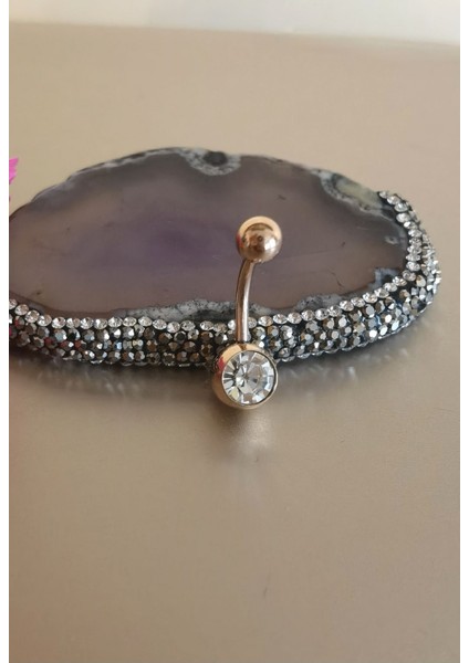 Rosegold Cerrahi Çelik Tek Taşlı Göbek Piercingi - Bar Uzunluğu 10 Mm-1 Adet