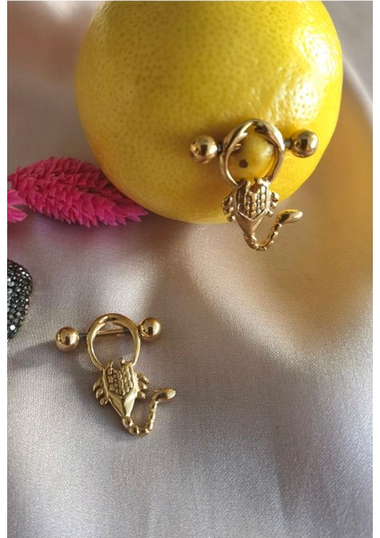 Cerrahi Çelik Akrep Nipple Piercing - Bar Uzunluğu 12mm-1 Adet