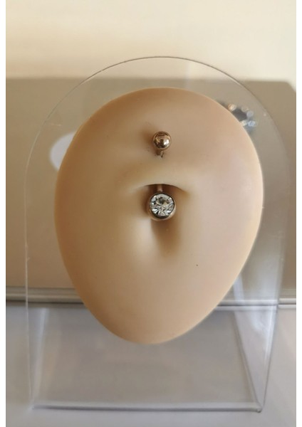 Rosegold Cerrahi Çelik Tek Taşlı Göbek Piercingi - Bar Uzunluğu 10 Mm-1 Adet