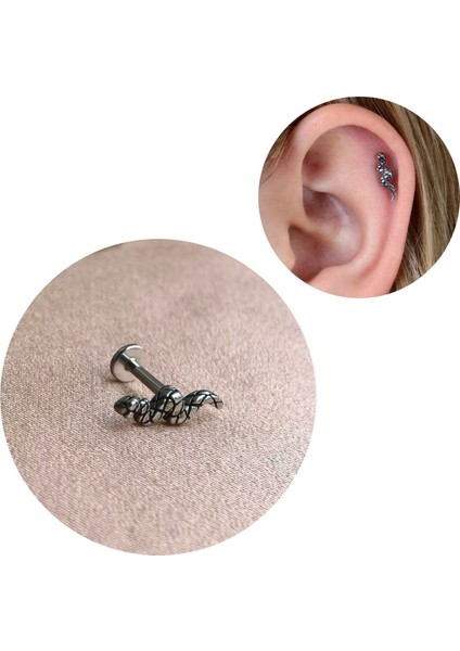 Cerrahi Çelik Dokulu Yılan Piercing - 1 Adet