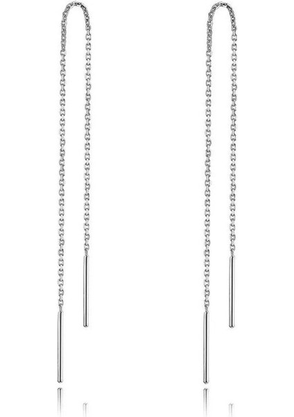 925 Ayar Gümüş Ince Zincir Küpe - 1 Çift