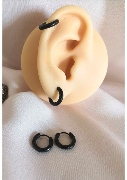 Cerrahi Çelik Siyah Halka Küpe - 1 Çift fiyatları