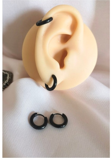 Cerrahi Çelik Siyah Halka Küpe - 1 Çift modelleri