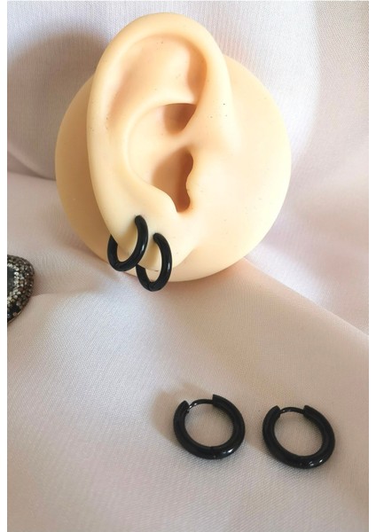 Cerrahi Çelik Siyah Halka Küpe - 1 Çift fırsatları