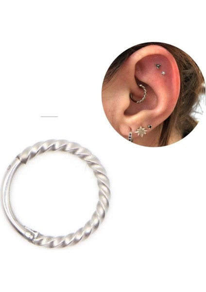 Burgulu Cerrahi Çelik Halka Piercing- Helix Piercing/Halka Çapı 8mm-1 Adet
