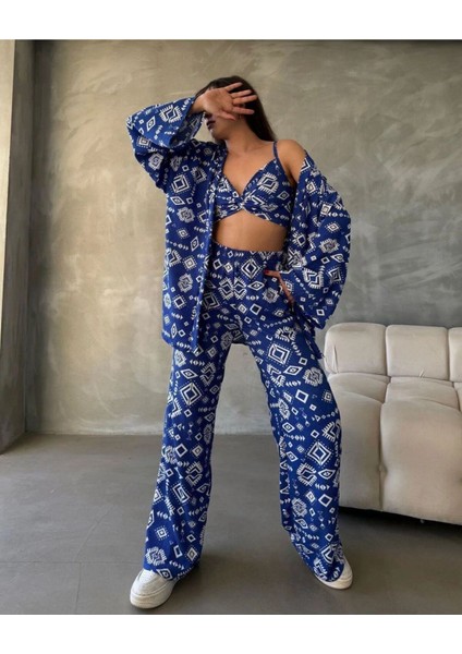 Bürümcük Kumaş Kimono Üçlü Takım