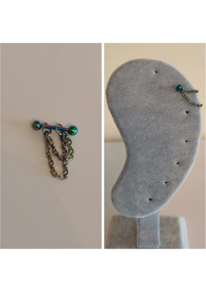 %100 316 L Cerrahi Çelik Çift Zincirli Helix Piercing-1 Adet