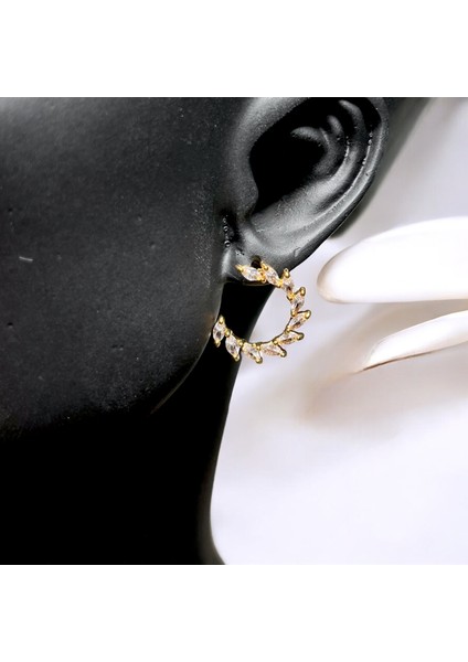 Çelik Gold Renk Zirkon Taşlı Küpe modelleri