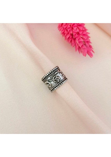 Etnik 9 mm Pirinç Antik Gümüş Halka Sıkıştırma Piercing / Earcuff - Tek Adet