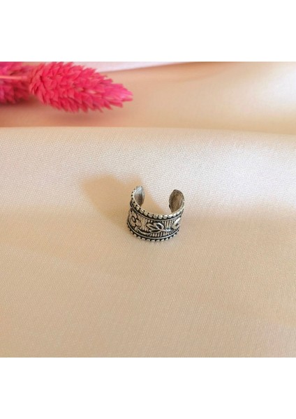 Etnik 9 mm Pirinç Antik Gümüş Halka Sıkıştırma Piercing / Earcuff - Tek Adet