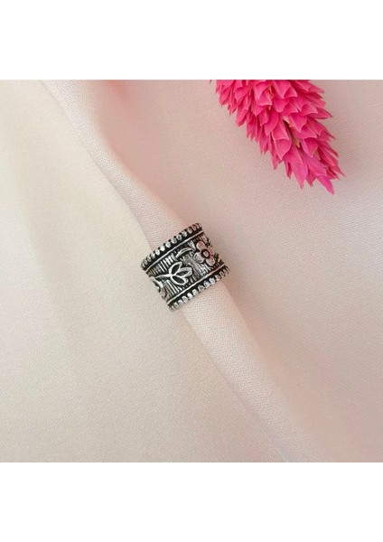 Etnik 9 mm Pirinç Antik Gümüş Halka Sıkıştırma Piercing / Earcuff - Tek Adet