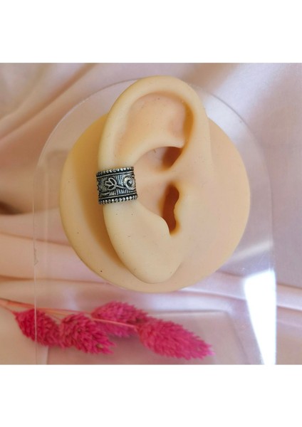 Etnik 9 mm Pirinç Antik Gümüş Halka Sıkıştırma Piercing / Earcuff - Tek Adet