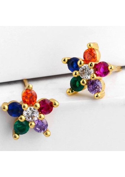 Gold Renkli Zirkon Taşlı Küpe