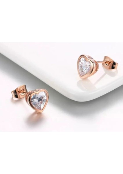Rosegold Çelik Kalp Küpe-1 çift