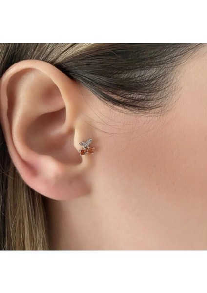 Cerrahi Çelik Barlı Helix Tragus Kiraz Piercing - Bar Uzunluğu 6 Mm, Bar Kalınlığı 1 mm