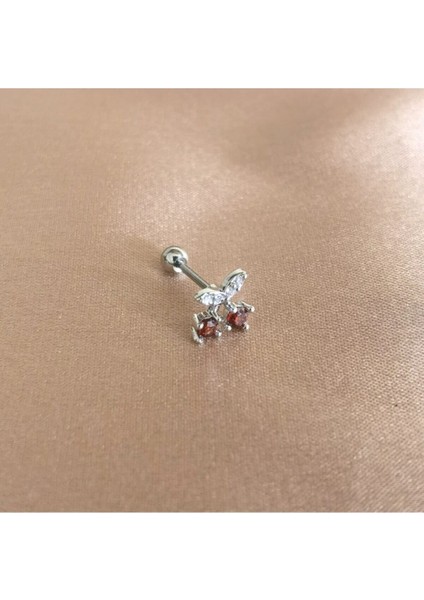 Cerrahi Çelik Barlı Helix Tragus Kiraz Piercing - Bar Uzunluğu 6 Mm, Bar Kalınlığı 1 mm