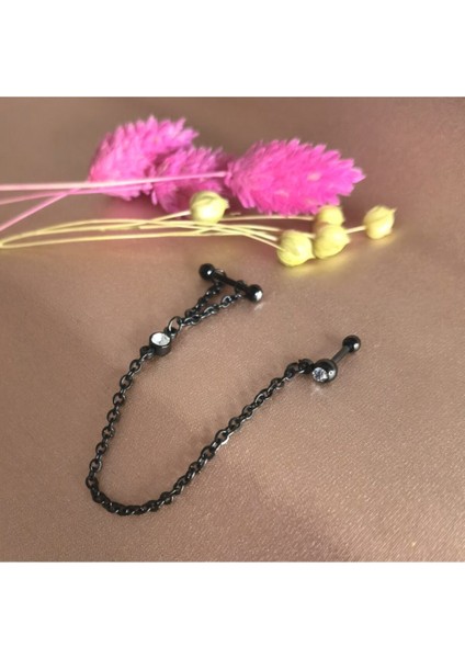 Cerrahi Çelik Çift Barlı Piercing- Bar Uzunluğu 10 mm-Bar Kalınlığı 1,2 mm-1 kulak için