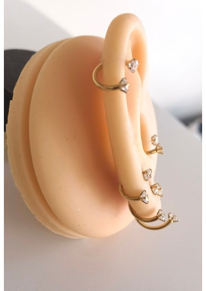 Gold Helix Piercing , Zirkon Taşlı Cerrahi Çelik C Piercing -Halka Çap 8mm- 1 Adet