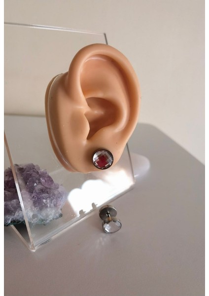 Tünel Görünümlü, Disk Taş Çelik Düz Bar Piercing / Küpe - 1 Adet fiyatları