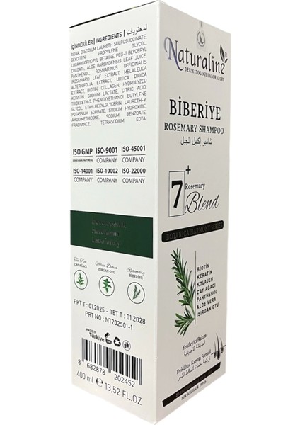 Naturaline Biberiye Şampuanı 400 ml 3 Adet Roemary Shampoo 7 Doğal Bileşim