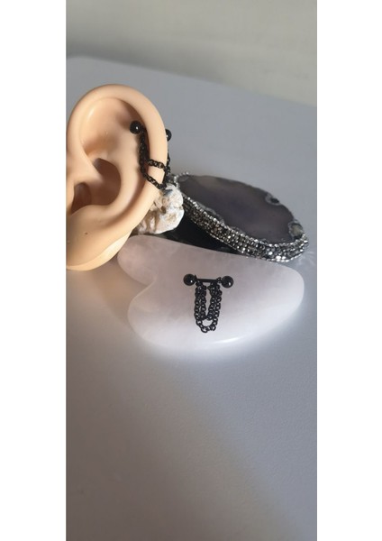 %100 316 L Cerrahi Çelik Siyah Çift Zincirli Helix Piercing-1 Adet