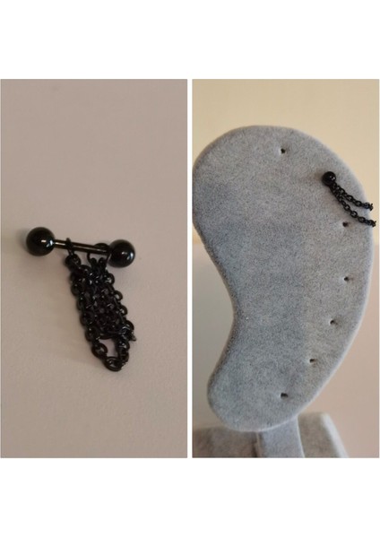 %100 316 L Cerrahi Çelik Siyah Çift Zincirli Helix Piercing-1 Adet