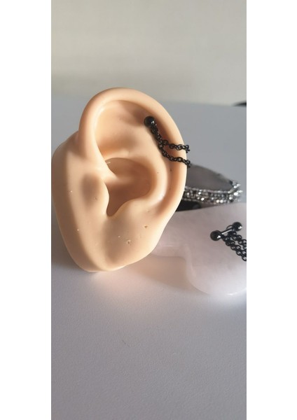%100 316 L Cerrahi Çelik Siyah Çift Zincirli Helix Piercing-1 Adet