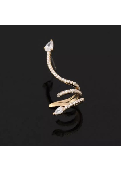Gold Zirkon Taşlı Yılan Küpe - Sağ Kulak Için