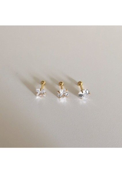 %100 Cerrahi Çelik Zirkon Taşlı Piercing Set 3 'lü - Bar Uzunlukları 6 Mm.
