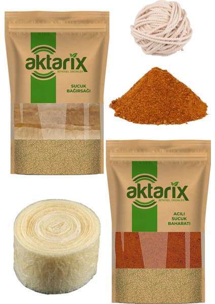 20 kg Kıyma Için Evde Sucuk Yapma Seti Sucuk Bağırsağı 1 kg Acılı Baharat Harcı ve Bağlama Ipi