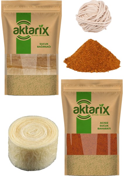 4 kg Kıyma Için Evde Sucuk Yapma Seti Sucuk Bağırsağı Acısız 300gr Baharat Harcı ve Bağlama Ipi