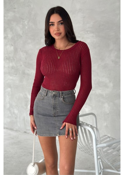 Fitilli Transparan Triko Bluz Standart Beden 113