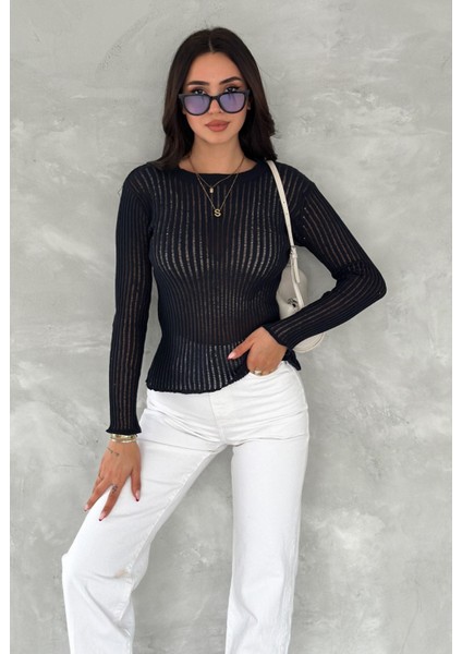 Fitilli Transparan Triko Bluz Standart Beden 113