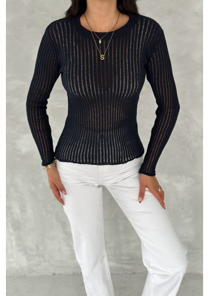 Fitilli Transparan Triko Bluz Standart Beden 113