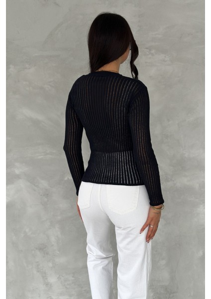 Fitilli Transparan Triko Bluz Standart Beden 113