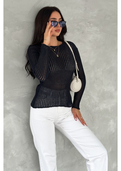Fitilli Transparan Triko Bluz Standart Beden 113