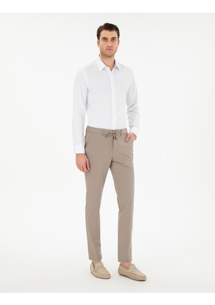 Erkek Vizon Slim Fit Esnek Jogger Kanvas Pantolon 50305839-VR052