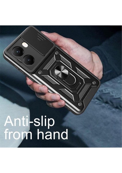 Xiaomi Poco X7 Pro Kılıf Kamera Korumalı Sürgülü Dönebilen Yüzüklü Armor Military Tank Kızaklı Kapak