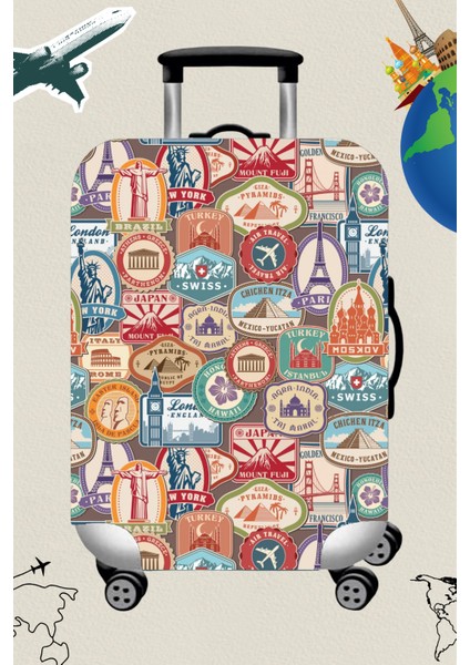 Likralı Esnek Kumaş Seyahat Baskılı Dayanıklı Valiz Ve Bavul Kılıfı