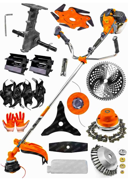 Alman 10 Parça Setli Yan Tipi Benzinli Motorlu Ot Çalı Tırpanı Çim Biçme Makinesi Tırpan