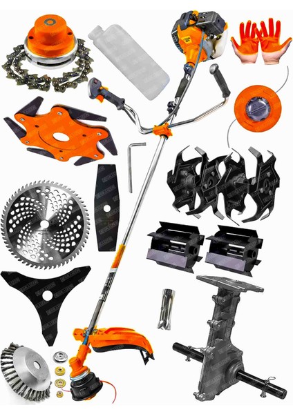 Alman 10 Parça Setli Yan Tipi Benzinli Motorlu Ot Çalı Tırpanı Çim Biçme Makinesi Tırpan