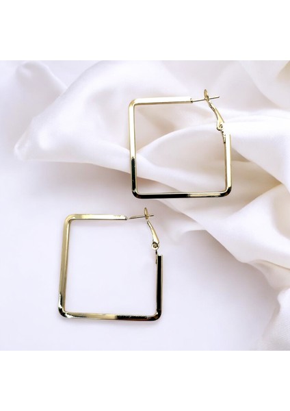 Şık Kare Gold Çelik Küpe