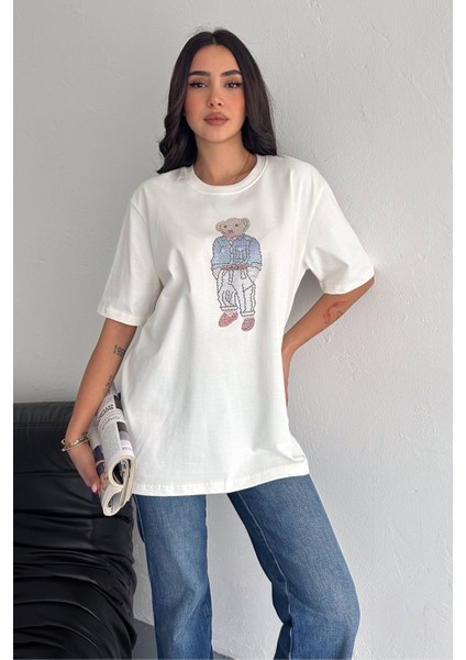 Taş Işlemeli Ayıcıklı T-Shirt Oversize %100 Pamuk Penye 405 fırsatları