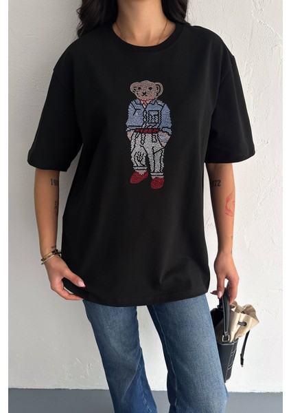 Taş Işlemeli Ayıcıklı T-Shirt Oversize %100 Pamuk Penye 405 fiyatları