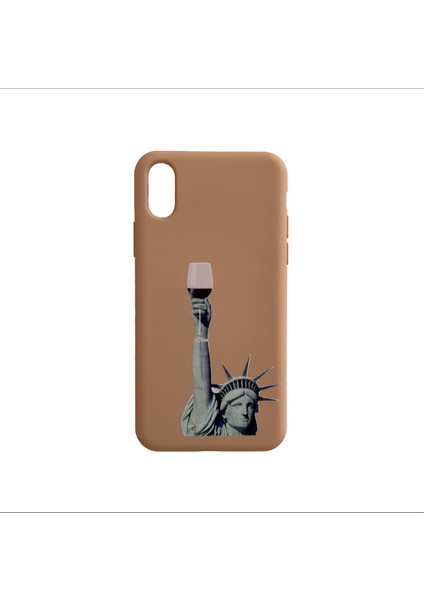 Apple iPhone X/xs Uyumlu Statue Of Liberty Tasarımlı Içi Kadife Silikon Kılıf