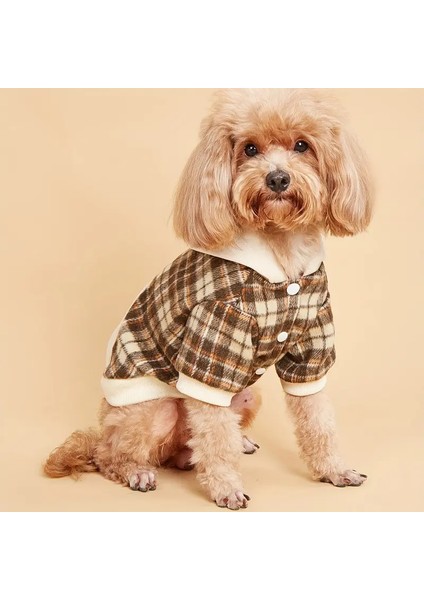 Kedi Köpek İçin Kareli Kayısı Rengi Kapüşonlu Sweatshirt