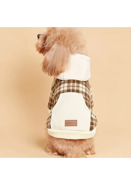 Kedi Köpek İçin Kareli Kayısı Rengi Kapüşonlu Sweatshirt