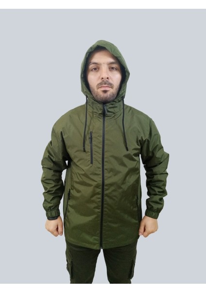 Erkek Kapüşonlu File Detaylı Haki Yağmurluk fırsatları