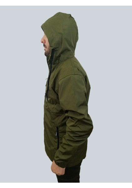 Erkek Kapüşonlu File Detaylı Haki Yağmurluk indirimleri