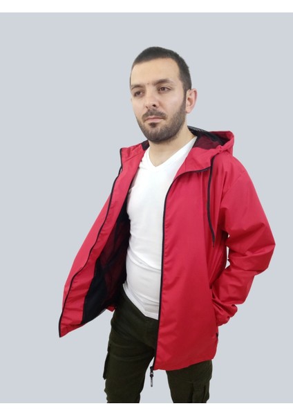 Erkek Kapüşonlu File Detaylı Kırmızı Yağmurluk fiyatları